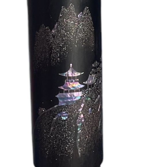 RARE SET OF 2 HOLLYWOOD REGENCY BLACK LAQUER MOTHER OF PEARL INLAY TABLE LAMP - Picture 10 of 16